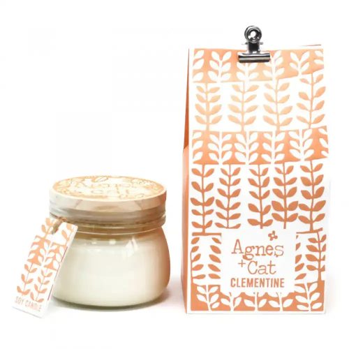 Sojakerze im Glas mit Holzdeckel – Mandarine