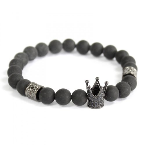 Kristallkrone / Schwarzer Achat – Edelsteinarmband
