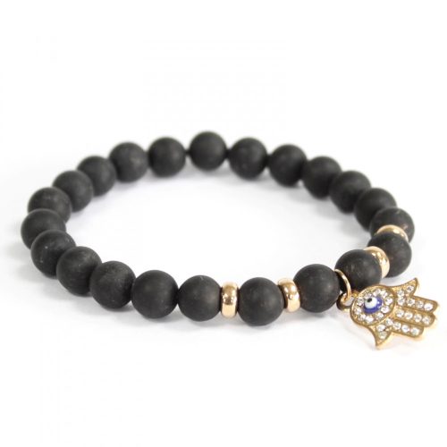 Hamsa / Schwarzer Achat - Edelsteinarmband