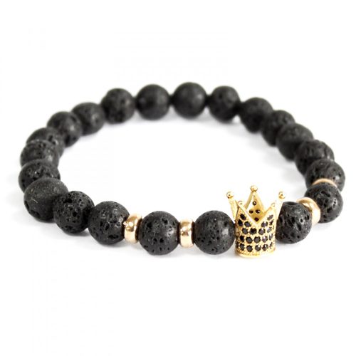 Goldene Krone / Lavastein – Edelsteinarmband