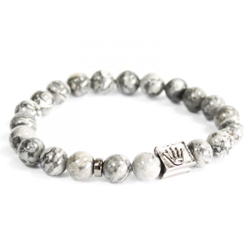 Krone / Grauer Achat – Edelsteinarmband