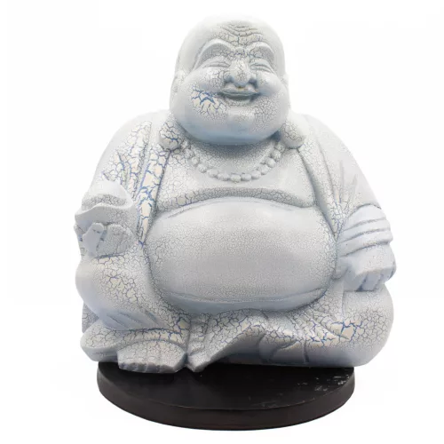 Nevető Buddha lámpa – repedezett hatás, kék– kerek talp