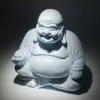 Nevető Buddha lámpa – repedezett hatás, kék– kerek talp