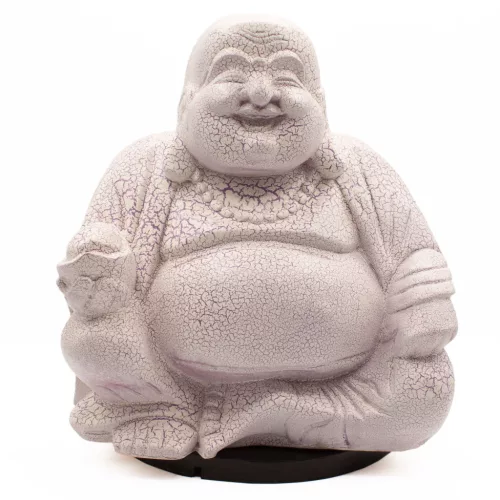 Nevető Buddha lámpa – repedezett hatás, lila– kerek talp