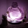 Nevető Buddha lámpa – repedezett hatás, lila– kerek talp
