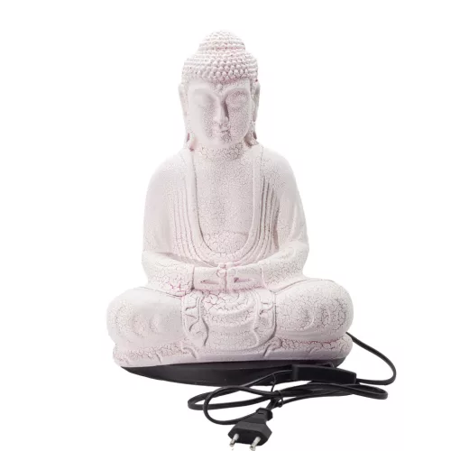 Ülő Buddha lámpa – repedezett hatás, rózsaszín– ovális talp