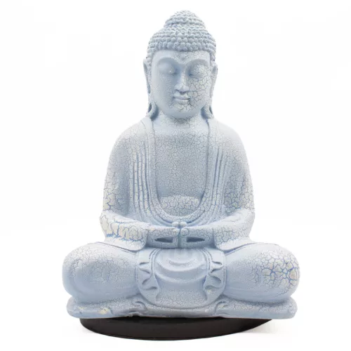 Ülő Buddha lámpa-repedezett hatás, kék-ovális talp