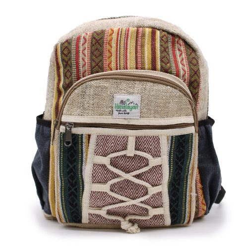 Kleiner Hanf Rucksack – Mit Taschen und Kordelzug  