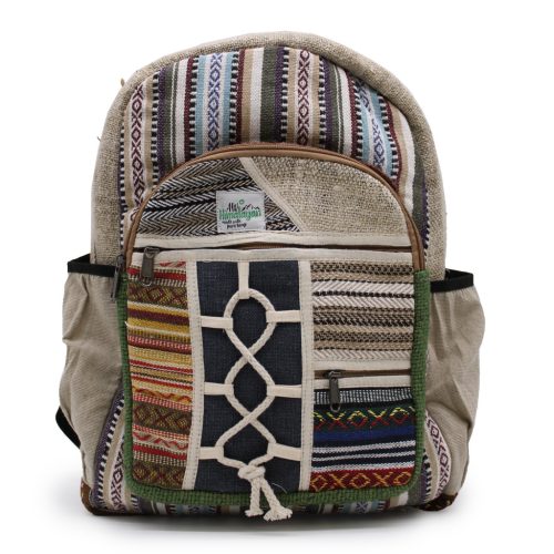 Großer Hanf Rucksack – Mit Taschen und Kordelzug  