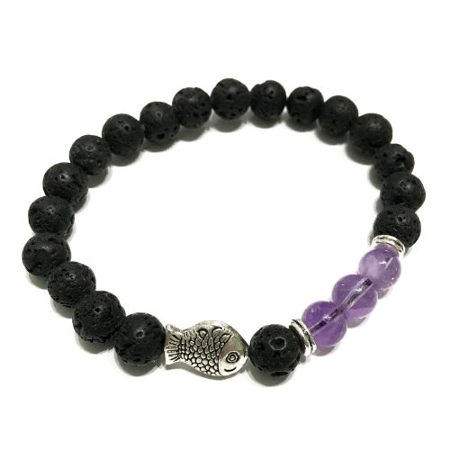 Lavastein-Armband – Amethyst und Fisch