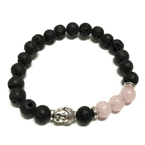 Lavastein-Armband – Rosenquarz und Buddha