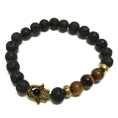 Lavastein-Armband – Hamsa und Tigeraugen