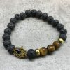 Lavastein-Armband – Hamsa und Tigeraugen