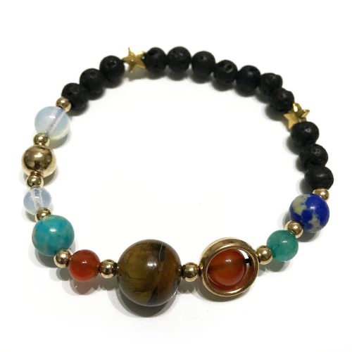 Lavastein-Armband – Goldenes Sonnensystem
