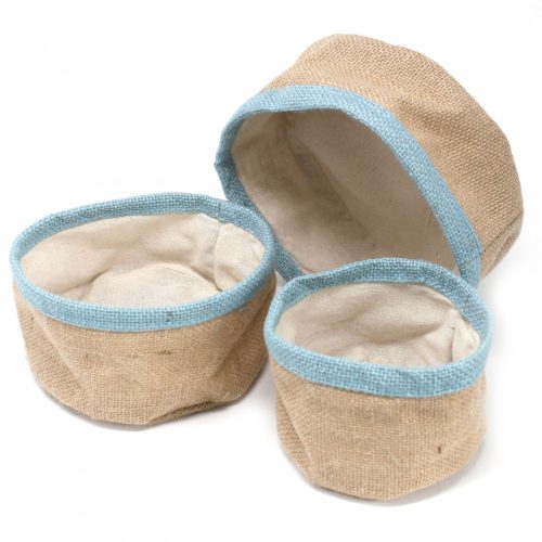 Natur Jute Korb-3er Set – Blaugrün