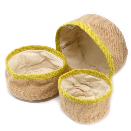 Natur Jute Korb-3er Set – Olivgrün