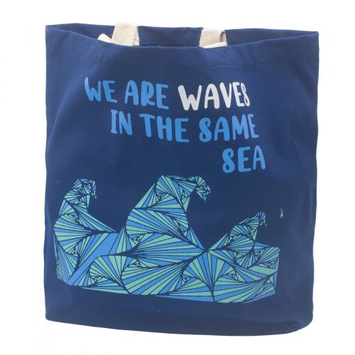 Baumwoll-Leinwandtasche mit Druck - We are Waves - Grau, Blau und Natur