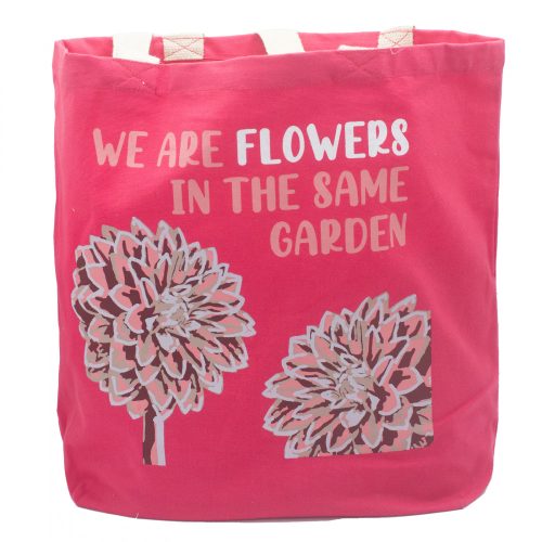 Baumwoll-Leinwandtasche mit Druck - We are Flowers - Olivgrün, Rosa und Natur