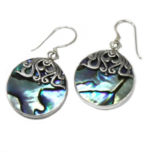 Muschel und Silber Ohrringe - Klassisch Rund - Abalone