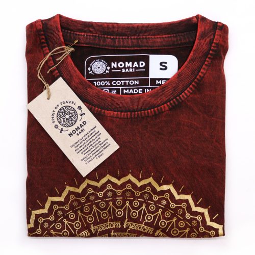 Stone Washed T-Shirt, Größe S- Mandala - Kastanienbraun