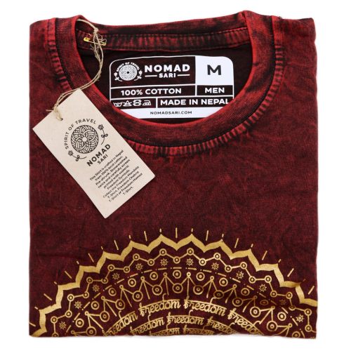 Stone Washed T-shirt, Größe M - Mandala - Kastanienbraun