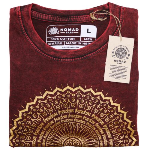 Stone Washed T-shirt, Größe L - Mandala - Kastanienbraun