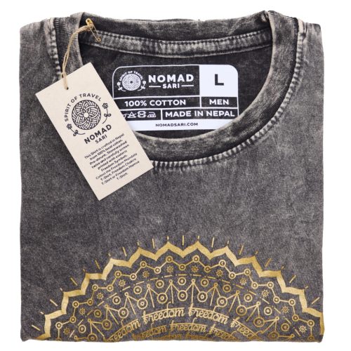 Stone Washed T-shirt, Größe L - Mandala - Grey