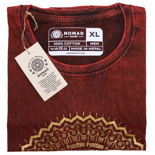 Stone Washed T-Shirt, Größe XL - Mandala - Kastanienbraun