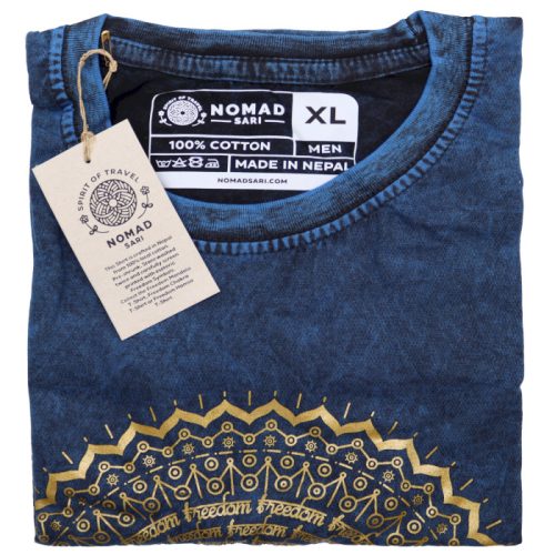 Stone Washed T-Shirt, Größe XL - Mandala - Blau