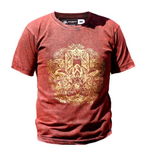 Stone Washed T-Shirt, Größe M - Hamsa - Kastanienbraun