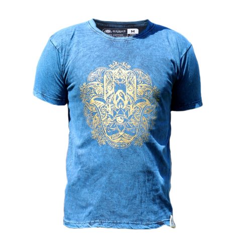 Stone Washed T-Shirt, Größe M - Hamsa - Blue