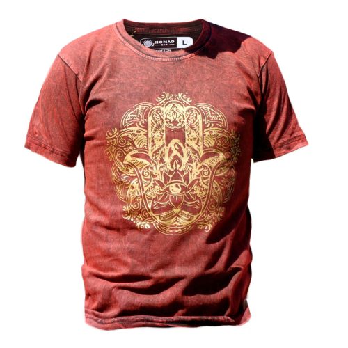 Stone Washed T-shirt, Größe L - Hamsa - Kastanienbraun