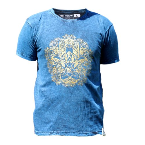 Stone Washed T-shirt, Größe L - Hamsa - Blau