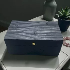 Vintage Deco Fa Doboz - Fekete Hullámok