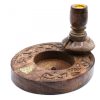 Kleiner Mango-Holz „Flüssiger Rauch“ Räucherstäbchenhalter – Messing-Buddha