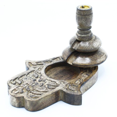 Mittlerer Mango-Holz „Flüssiger Rauch“ Räucherstäbchenhalter – Hamsa