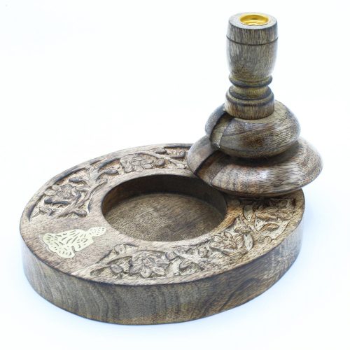 Mittlerer Mango-Holz „Flüssiger Rauch“ Räucherstäbchenhalter – Messing-Buddha