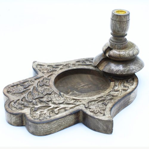 Großer Mango-Holz „Flüssiger Rauch“ Räucherstäbchenhalter – Hamsa